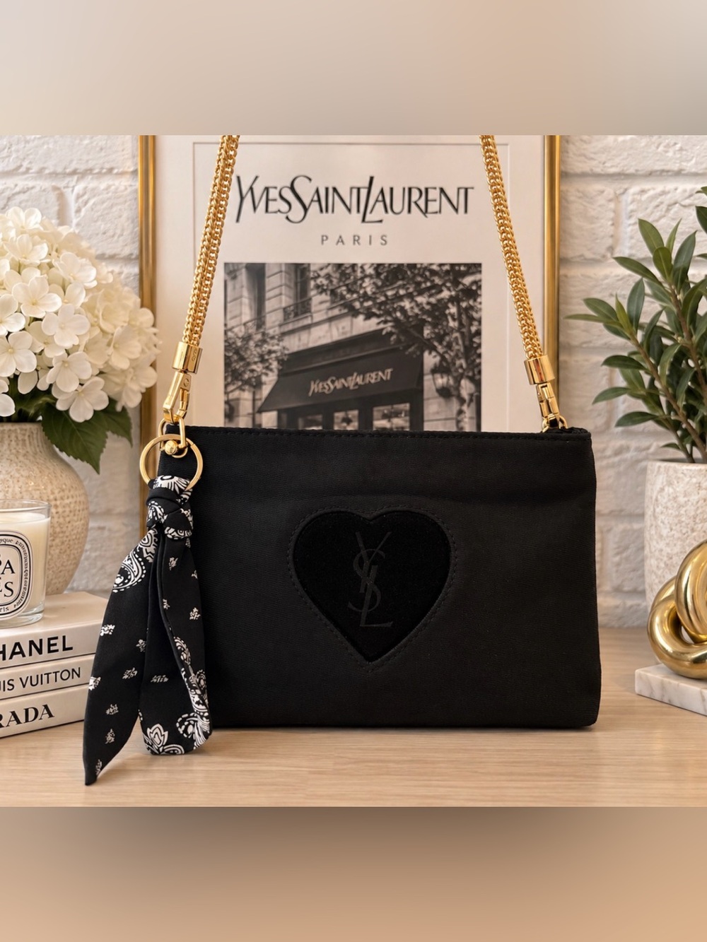 Yves Saint Laurent Black Heart Logo Cosmetic Parfum Bag GWP VIP item